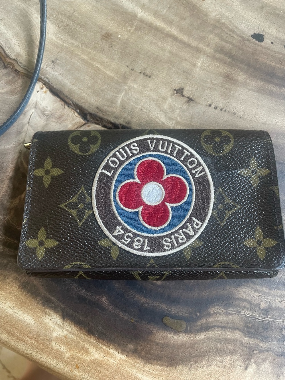 Louis Vuitton Porte Monnaie tresor monogram custom patch wallet